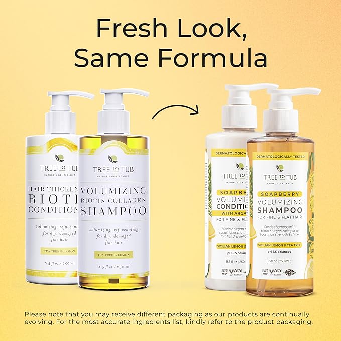 Tree To Tub Biotin Shampoo and Conditioner - Gentle Hair Thickening Shampoo and Conditioner for Fine Hair, Sensitive Scalp- Sulfate Free Shampoo and Conditioner Set w/Vegan Collagen Organic Argan Oil