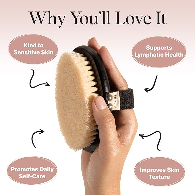 Kitsch Dry Brushing Body Brush for Lymphatic Drainage- Soft Bristles - Reduces Cellulites, Removes Dry Skin and Improves Blood Circulation, Body Exfoliator Scrubber for Glowing Skin, Sauna Accessories
