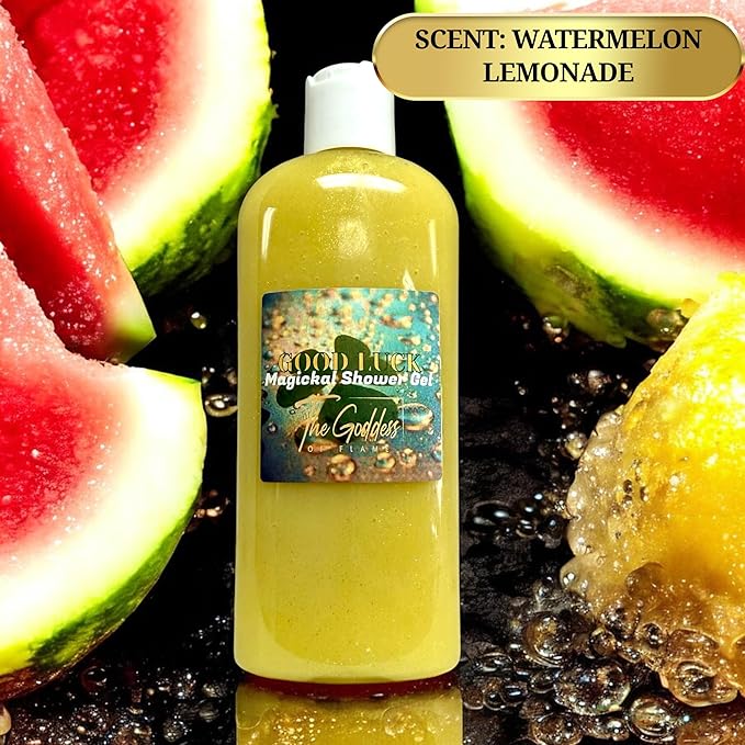Good Luck Shower Gel – 8 oz Handmade Body Wash Charged at Altars for Positive Energy & Success – Watermelon Lemonade Scent – Wiccan, Pagan, Hoodoo, Magick Ritual Use