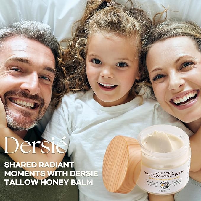 Dersie Tallow and Honey Balm for Face: 100% Grass-Fed Whipped Tallow Balm with Manuka Honey for Dry, Sensitive & Mature Skin – Deep Hydration & Soothing – Suitable for Women, Men & Kids (2.1 oz)