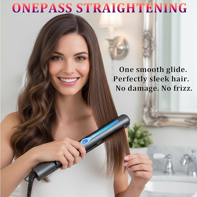 NITION Ceramic Tourmaline Hair Straighteners LCD Flat Iron MCH 10s Fast Heating Up. 1" Smooth 3D Floating Plate Healthy Straightening Tools. Travel Pouch Bag. Dual Voltage. Luxury Gift Box. Black