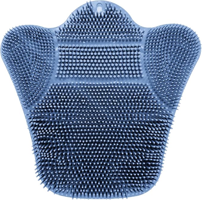 Grey TPR Sower Scrubbing Mat with Suction Cups Soft, Non-Slip Design for Foot and Back Massage Perfect for Full-Body Cleansing and Comfort Blue
