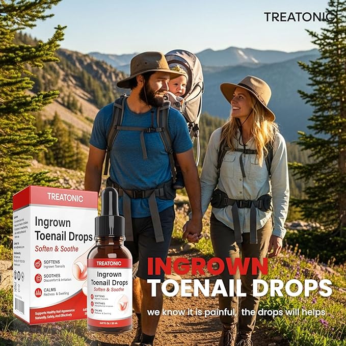 Treatonic Ingrown Toenail Treatment - Ingrown Toenail Pain Reliever and Softener Kit for Easy Trimming with Silicone Gel Toe Caps