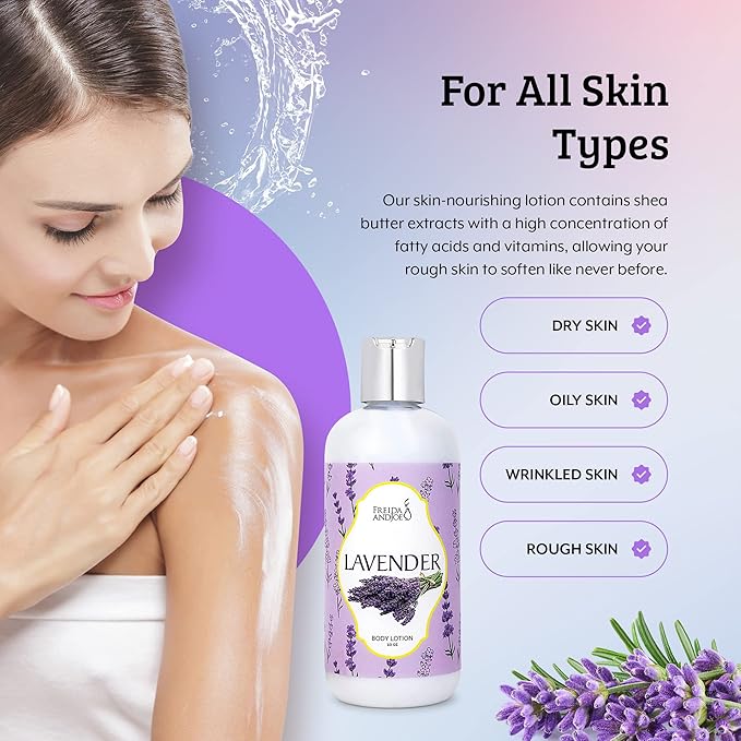 Freida and Joe Scented Body Lotion For Women, Deep Moisturizing Hand Cream, Womens Luxury Stocking Stuffers & Fragrance Gifts That Smell Good, 10oz (Lavender)