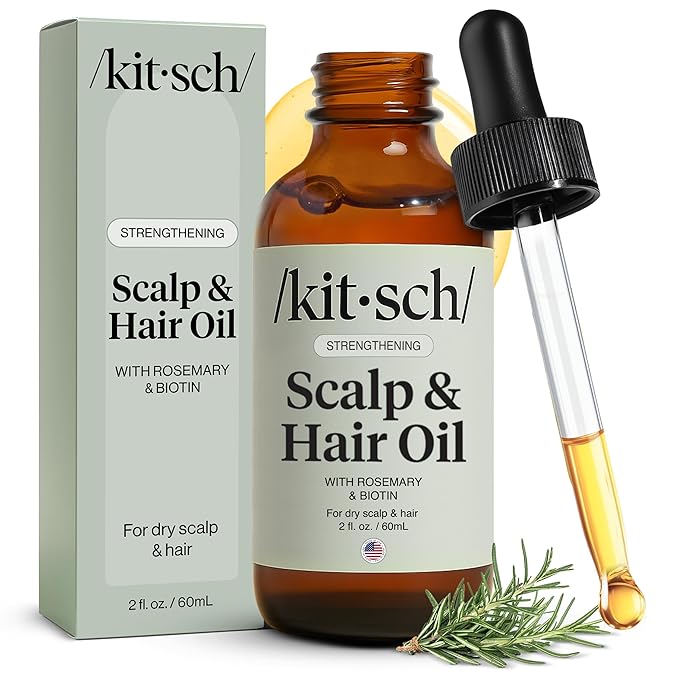 Kitsch Rosemary Oil for Hair Growth – Pre-Wash Hair Oil with Castor, Biotin, Jojoba – Hair Care, Adds Shine, Strengthens Roots, Scalp Treatment | Ideal Gifts for Women – Lavender Scent, 60mL