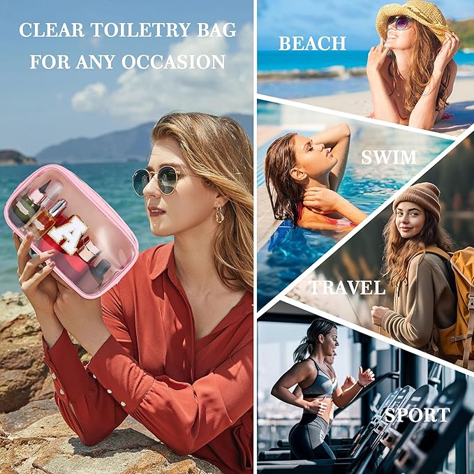 YOOLIFE Christmas Gifts for Teenage Girls Stocking Stuffers Teacher Gifts Initial Clear Makeup Bag Pouch Travel Toiletry Cosmetic Bags Birthday Gift for 4 5 6 7 8 9 10 11 12 Year Old Girls Pink K