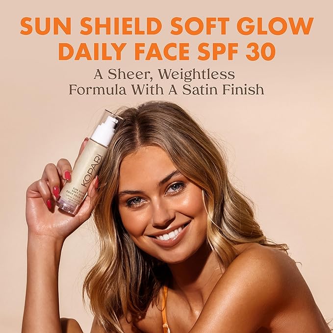Kopari Sun Shield Soft Glow - Daily Face SPF 30, Sheer Lightweight Sunscreen, Healthy Radiant Glow, Perfect Under Makeup for Boost of Hydration, 1.5oz
