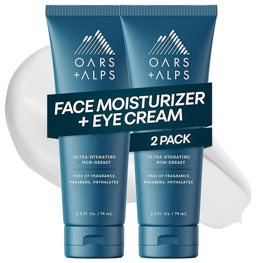 Oars + Alps Face Moisturizer and Eye Cream, Face Lotion with Aloe Leaf Juice and Vitamin E, Long Lasting, Hydrating Cream, TSA Friendly, 2.5 Fl Oz, 2 pk