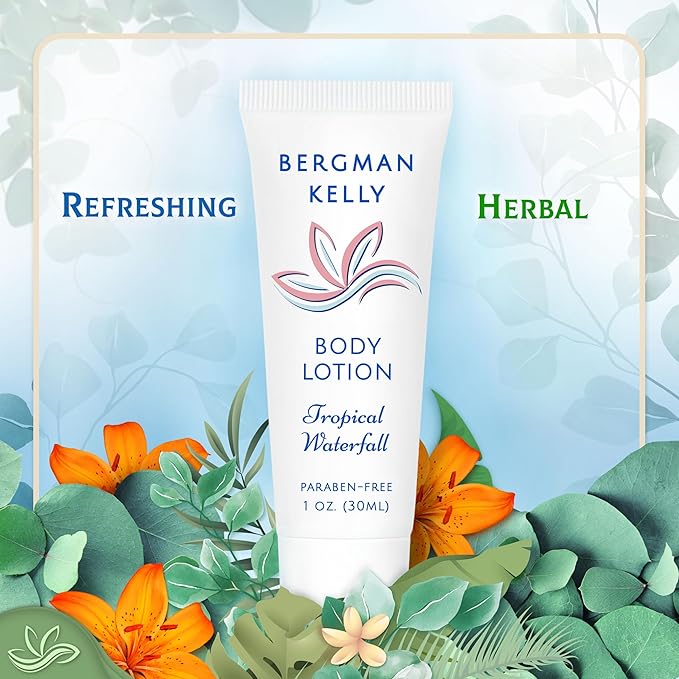 BERGMAN KELLY - Travel Size Lotion - 1 fl oz, 18000 PK, Tropical Waterfall - Delight Your Guests w/Invigorating & Refreshing Body Lotion - Quality Mini & Small Size Guest Hotel Toiletries in Bulk