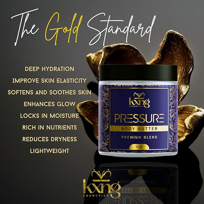 KXNG Cosmetics Natural Shea Body Butter – 4oz | Luxury Moisturizing Cream with Shea, Cocoa & Coconut Oil | Hydrating Body Butter for All Skin Types – Pressure