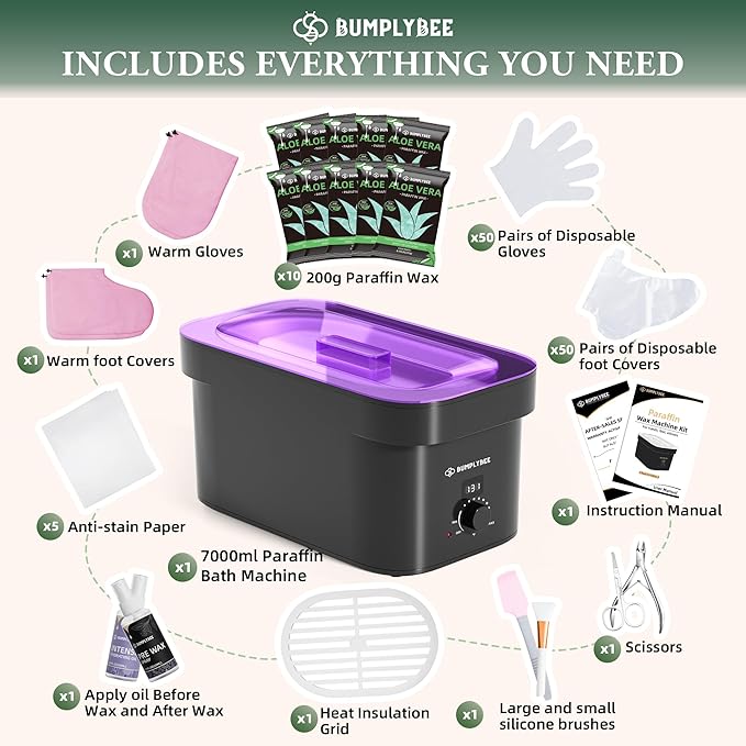 7000ml Paraffin Wax Machine for Hand and Feet-Black Hand Wax Paraffin Machine for Hands with 10pcs Aloe Vera Paraffin Bath Refills，Foot Care Kit,Moisturizing and Exfoliating