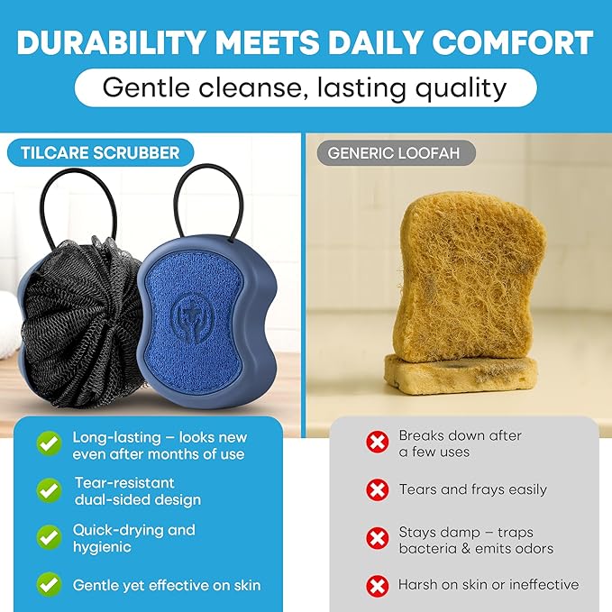 Shower Scrubber for Body 2-in-1 : 2 - Pack High Foaming Body Scrubber Exfoliator for Men, Ergonomic Shower Scrub, Deep Exfoliating Travel Bath Brush Loofah for Women, Durable Skin Wash Tool