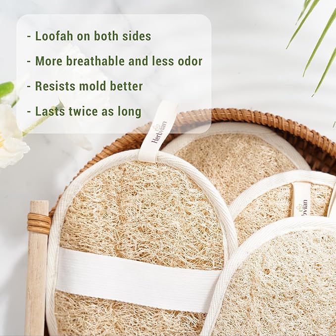 Vietnamese Natural Loofah Exfoliating Body Scrubber Pads, 100% Plant-Based Shower Luffa Sponge, Bath Loofah for Women Men, 2-Pack