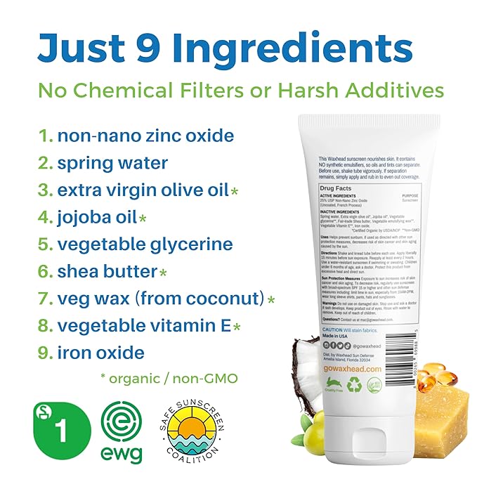 Tinted Mineral Sunscreen for Face SPF 31 by Waxhead – Non-Nano Zinc Oxide BB Cream Moisturizer, Unscented, Non-Comedogenic Facial Sunscreen & Primer for Daily Wear (Light Tint 4oz)