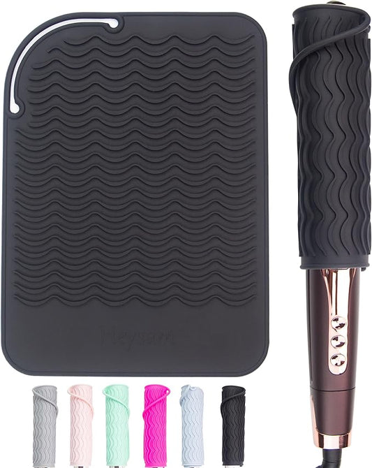 Heysam Flat Iron Silicone Heat Mat for Curling Irons, Hair Straighteners and Curling Comb, Hair Styling Tools Travel Storage Mat/Heat Resistant Pad for Countertop and Drawer, Black, Size: 9"x6.5"
