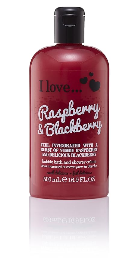 I LOVE Raspberry and Blackberry Bath and Shower Cream - Hydrating Body Wash and Bubble Bath - With Natural Fruit Extracts and Provitamin B5 - 16.9 oz
