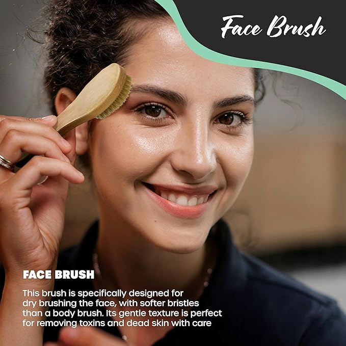 Nevlers Natural Boar Bristle Dry Brushing Set | 4-Piece Body Brush Kit for Exfoliating, Lymphatic Drainage & Circulation | Body Brush, Face Brush, Long-Handled Back Brush + Storage Bag