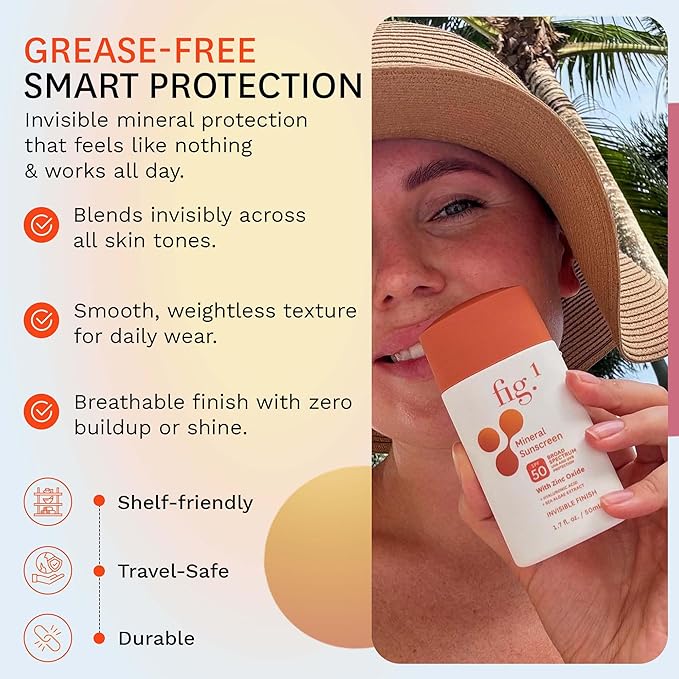 Fig.1 Mineral Sunscreen for Face SPF 50 | Zinc Oxide Face Sunscreen Moisturizer with Hyaluronic Acid & Antioxidant | Broad Spectrum Sun Protection –Fragrance-Free, Lightweight, Invisible Finish, 1.7oz