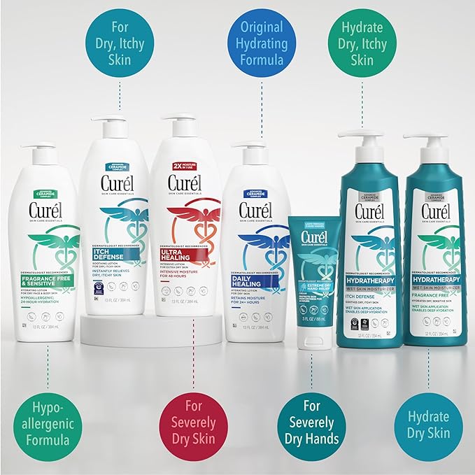 Curel Ultra Healing Intensive Fragrance-Free Lotion For Extra-Dry Skin, Ideal for Sensitive Skin, Cruelty Free, Paraben Free, Dermatologist Recommended, 6 Oz, Pack of 3