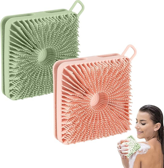 Silicone Body Scrubber 2pcs Silicone Loofah Silicones Shower Scrubber Exfoliating Body Scrubber for Women Men Soft Silicones Bath Shower Brush & Scalp Massager for All Skin Lather Well (Green,Pink)