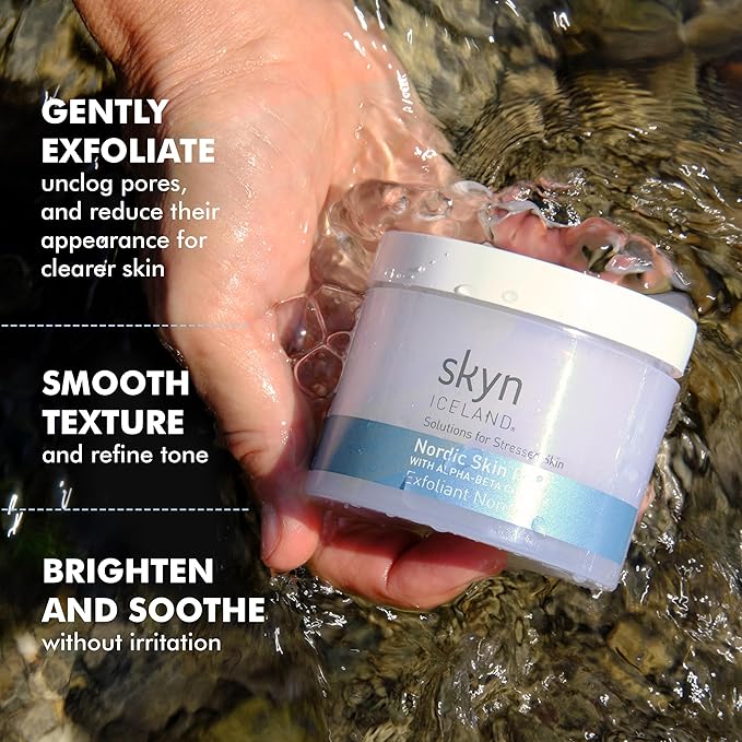 Skyn ICELAND Nordic Skin Resurfacing Facial Pads With AHA and BHA. Exfoliating & Clarifying Peel Targets Fine Lines and Discoloration Without Irritation. 60 Pads