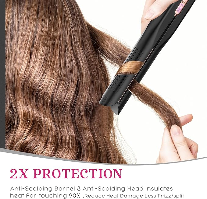 SKIMI Airflow Styler, Titanium Flat Iron Hair Straightener, Professional Curling Iron with Cooling Air Vents to Lock in Style, 5 Temps & Dual Voltage, Auto Off (Black & Rose Blush).
