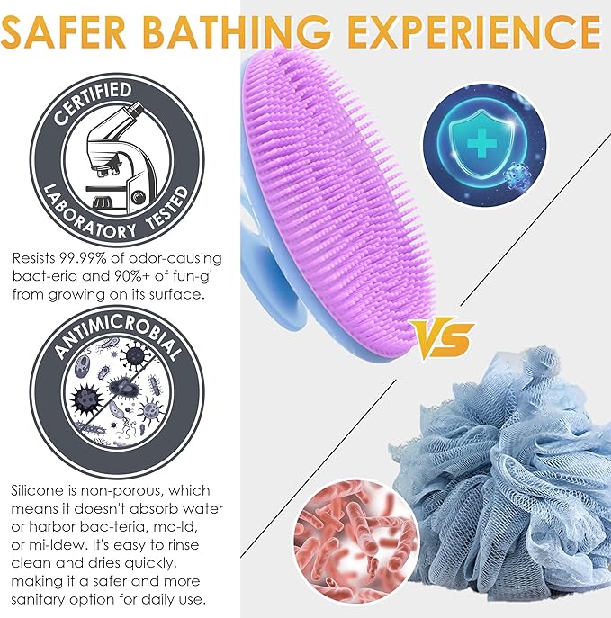 INNERNEED Magnetic Silicone Body Scrubber for Shower – Soft, Hygienic Exfoliating Body Brush with Magnetic Core for Daily Cleansing, Circulation & Skin Vitality (Purple)