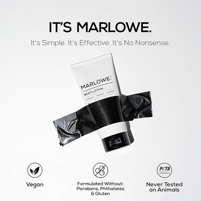 MARLOWE. No. 002 Men’s Body Lotion, Hydrating Aloe Vera Moisturizer for Dry Skin, Lightweight & Non-Oily Formula with Sage & Fir Scent, Holiday Gift, Stocking Stuffer for Men, 8 fl oz