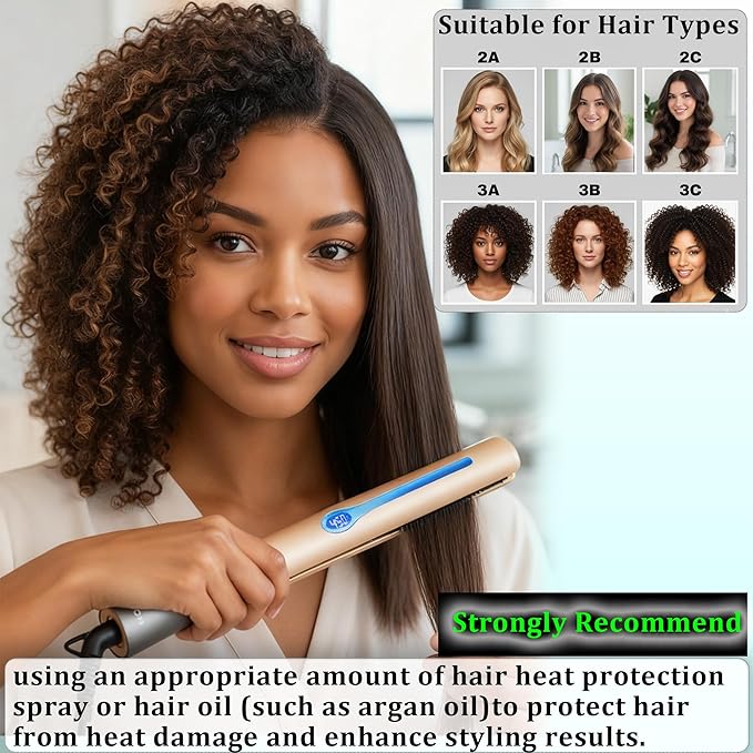 NITION Ceramic Tourmaline Hair Straighteners LCD Flat Iron MCH 10s Fast Heating Up. 1" Smooth 3D Floating Plate Healthy Straightening Tools. Travel Pouch Bag. Dual Voltage. Elegant Gift Box