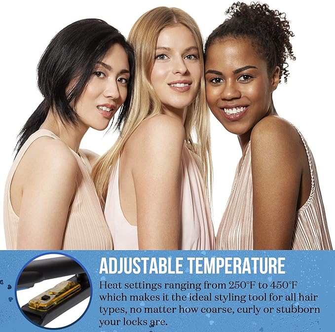 HAI Convertible Ceramic Hair Straightener for Women - Professional Fast Heating Flat Iron with 5 Temperature Levels for All Hair Types - (Classic Blue)