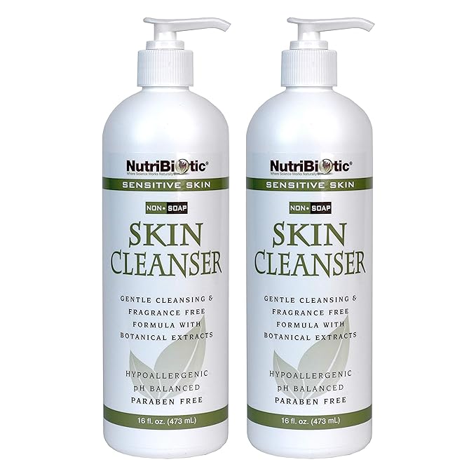 NutriBiotic – Sensitive Skin Non-Soap Skin Cleanser, 16 Oz Twin Pack with GSE (Citricidal) | pH Balanced, Hypoallergenic & Biodegradable | Free of Parabens, Sulfates, Dyes, Colorings & Fragrance