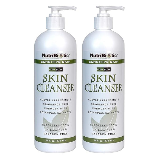 NutriBiotic – Sensitive Skin Non-Soap Skin Cleanser, 16 Oz Twin Pack with GSE (Citricidal) | pH Balanced, Hypoallergenic & Biodegradable | Free of Parabens, Sulfates, Dyes, Colorings & Fragrance