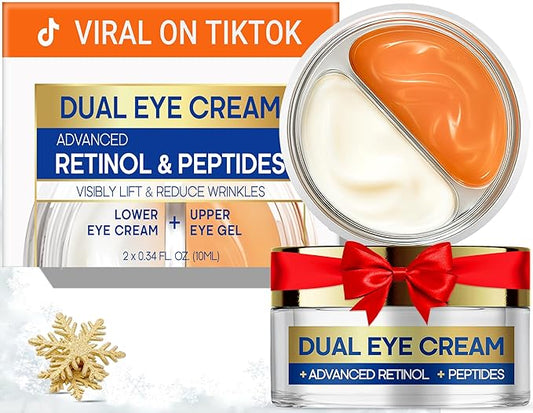 SKIN ULTIMA Dual Eye Cream with Advanced Retinol, Peptides, Caffeine for Puffy Eyes and Dark Circles, Wrinkles, Anti Aging, Under Eye Bags Treatment, Instant Tightener, Fragrance Free, 0.68 OZ