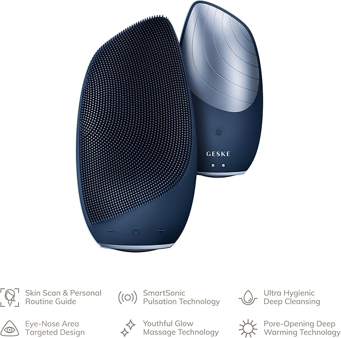 GESKE SmartAppGuided Sonic Thermo Facial Brush | 6 in 1 | Skin Cleansing | Cleansing Brush with Thermal Function | Electric Facial Massager