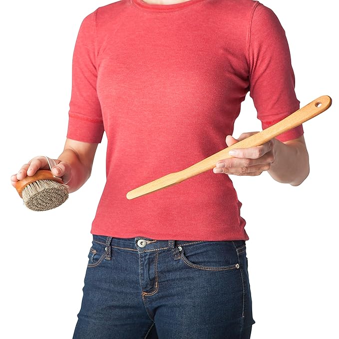 Redecker Wellfit Bath Brush with Removable Steamed Beechwood Handle, 100% Made in Germany, Mixed Horsehair and Plant Fiber Bristles, 17-1/2 Inches Long