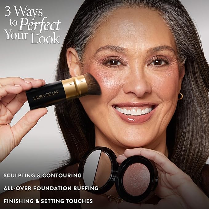 LAURA GELLER NEW YORK Retractable Black Kabuki Brush for Liquid, Cream and Powder Face Makeup With Aluminum Handle