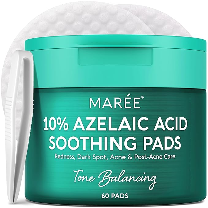 MAREE Azelaic Acid Acne Clearing Pads – Exfoliating Pads with Glycolic & Hyaluronic Acid for Face – 10% Azalecic Acid & Centella Redness Soothing Pad – Zero Pore Facial Toner Pad – Acido Azelaico