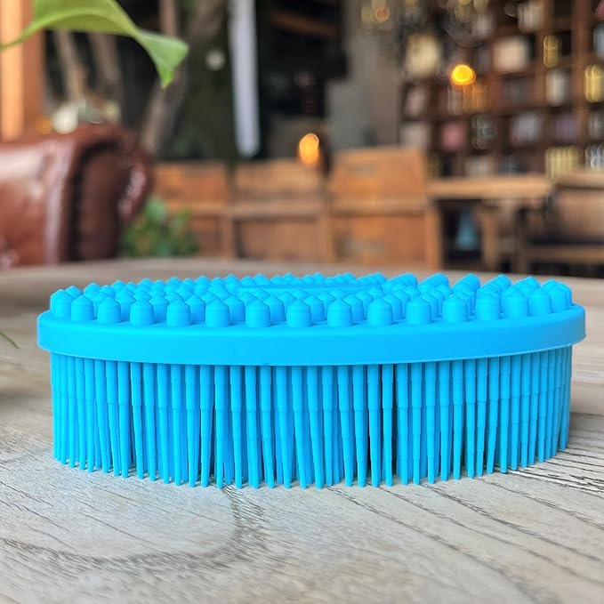 Premium Sensory Brush for Kids or Autism,Soft Silicone Body Scrubber,2 in 1 Sensory Room Occupational Therapy Sensory Brushes,Silicone Loofah,Pet Shower Brush Bath Brush Shampoo Brush(Oval-Blue)