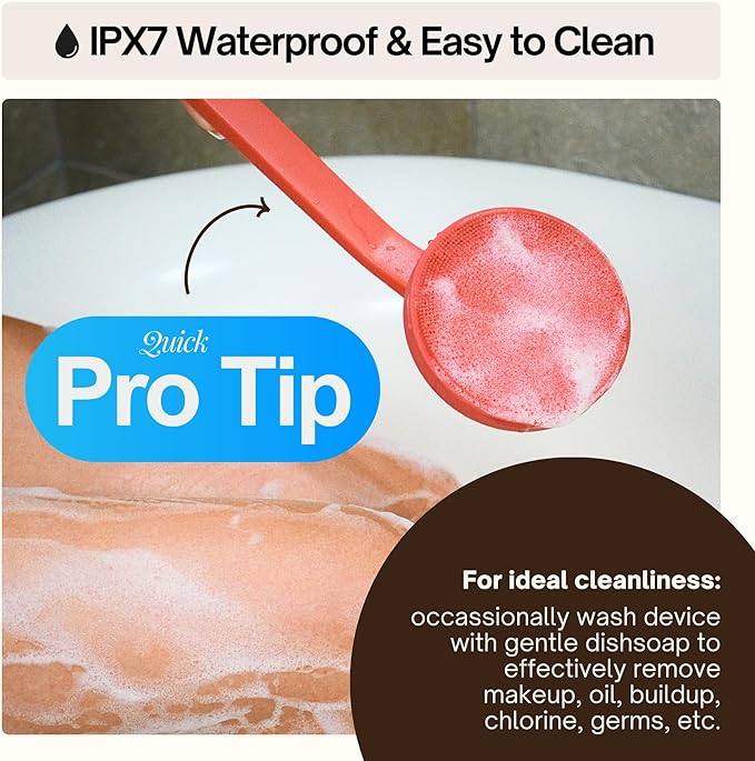 Aura Body Clean Pro⁺ - Silicone Electric Body Scrubber for Acne, Ingrown Hair & KP - IPX7 Waterproof, Rechargeable Exfoliating Shower Brush with Handle. Freeform Grip, & 7000+ Sonic Vibration - Rose