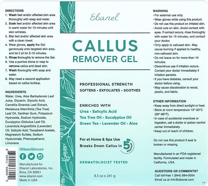 Ebanel Professional Callus Remover for Feet with 20% Urea, Epsom Salt, Salicylic Acid, Glycolic Acid, Heel Toe Foot Callus Remover Gel Peel Exfoliator Dead Skin Removal for Feet, Cracked Heel Repair
