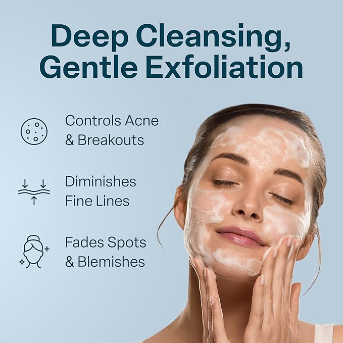 QRxLabs Glycolic Acid Face Wash Gel Cleanser - Ingrown Hair Relief & Dark Spot Correction Facial Exfoliator - Oil Control Cleanser - Unscented, 6 Fl Oz