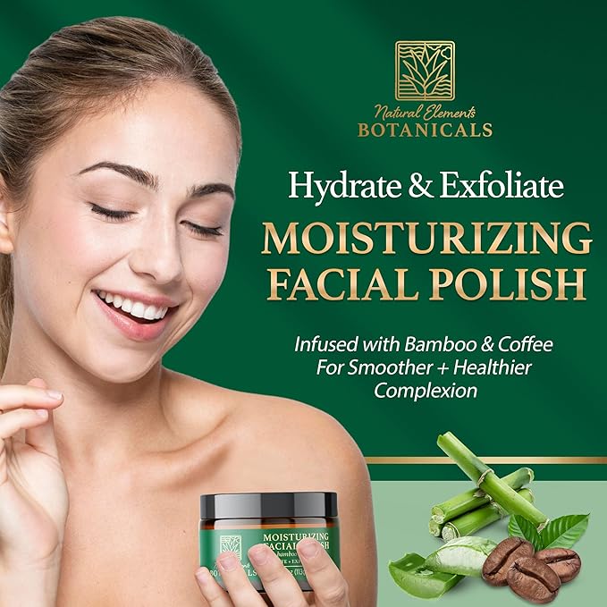 Moisturizing Facial Polish, Gentle Face Scrub, 2-in-1 Facial Scrub, Hydrating & Exfoliating Face Scrub, Facial Exfoliator w/Bamboo & Coffee, 4 oz