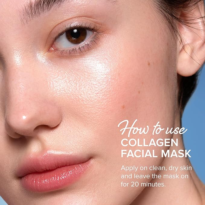 MAREE Collagen Facial Mask with Hyaluronic Acid — Sheet Face Mask Skincare — Centella Asiatica, Green & Red Algae Extract — Hydrating Facemask For Women Skin Care — Mascarillas Para La Cara — 12 Count