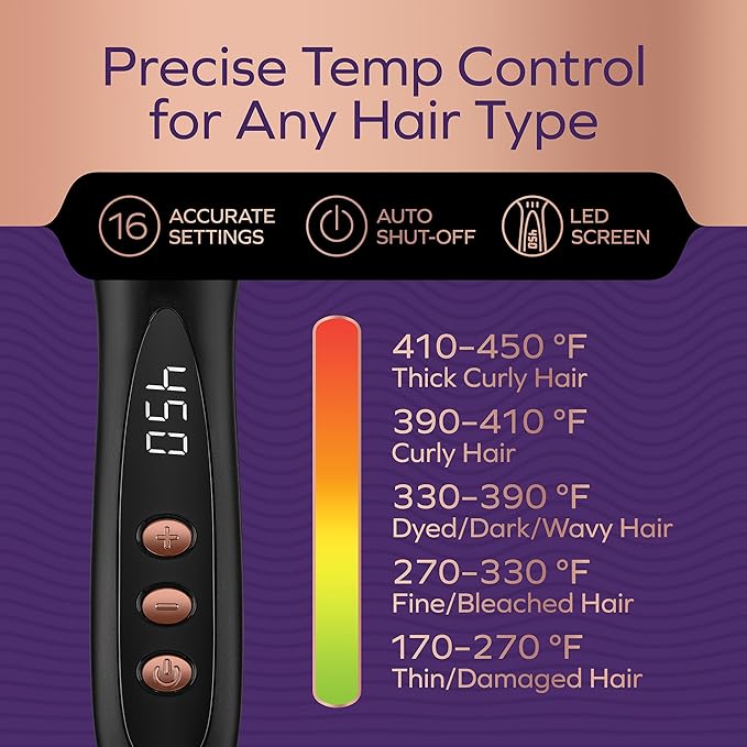 Professional Dual Voltage Hair Straightener Brush, Hair Straightening Brush w/Ions for Healthy, Anti Frizz, Flat Iron Comb w/ 16 Temps, Fast Heating, Styling Hot Dryer for Women