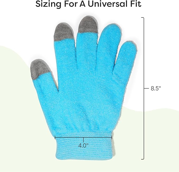 ZenToes Moisturizing Gloves for Dry Hands, Gel Infused with Jojoba Seed Oil, Olive Oil and Vitamin E, Overnight Hand Moisturizer (OSFM, Fuzzy Blue with Media Tips)