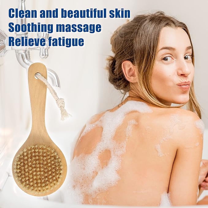 VOCOSTE 1 Pcs Bath Brush, Back Scrubber Wood for Shower with Short Handle, Brown, 7.9 Inches