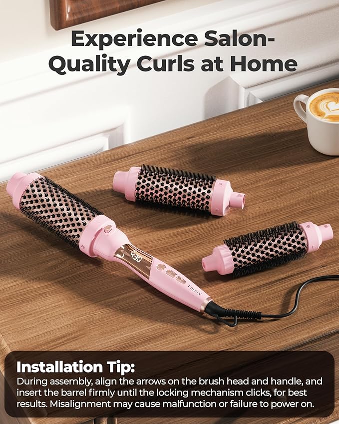 Farery Thermal Brush Set 3 in 1, Ceramic Curling Wand & Hot Brush with 9 Temperatures. 3 Interchangeable Travel Curling Irons for Short, Medium & Long Hair (1.25'', 1.5'' & 1.75'' Barrels)