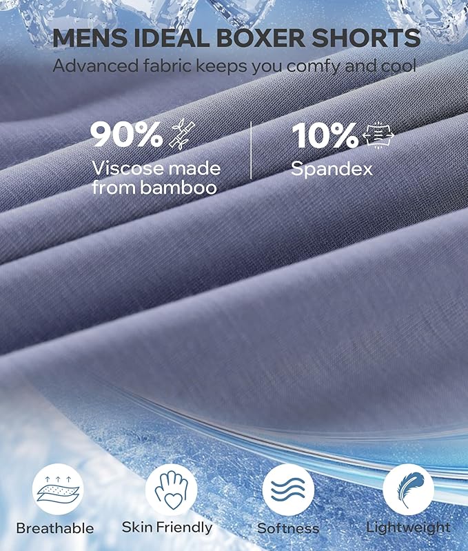 BAMBOO COOL Soft Men's Boxer Shorts 3 Pack,Silk Feeling Underwear for men with Button Fly,Breathable Loose Fit Boxers