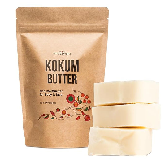 Raw Kokum Butter Unrefined - Body Butter Bar for Soap Making and DIY Lotion, Skin and Hair Products - Pure, Unscented Moisturizer for Skin - Kokum Butter 1 lb Block