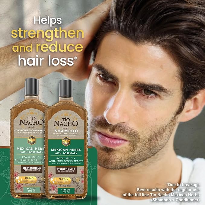 Tío Nacho Mexican Herbs Anti-Hair Loss Shampoo and Conditioner Set with Royal Jelly and Rosemary Extract, Strengthening and Nourishing Routine for Hair Loss, Ideal for Men and Women, 14 fl oz Each